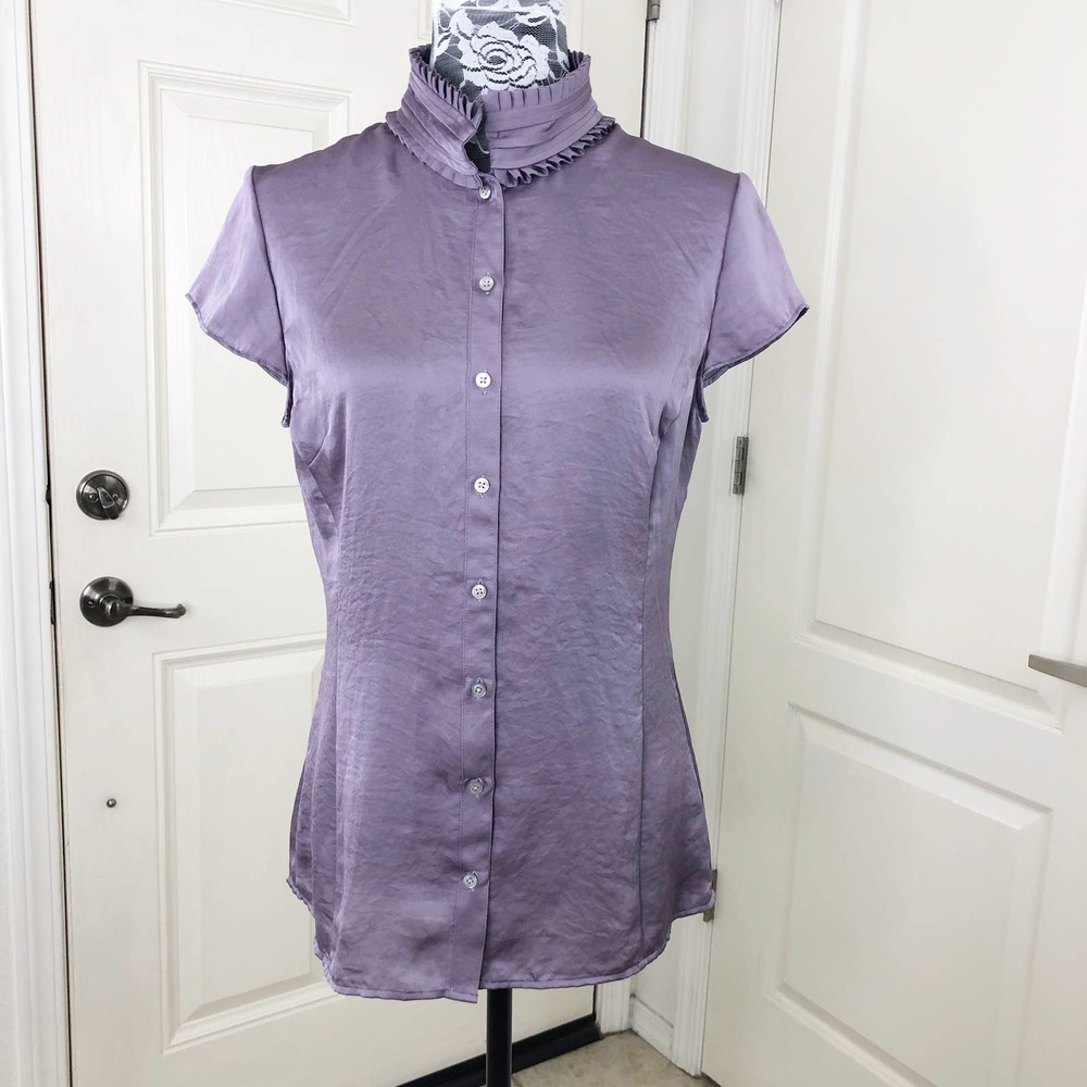 Mandarin Pleated Collar Short Sleeve